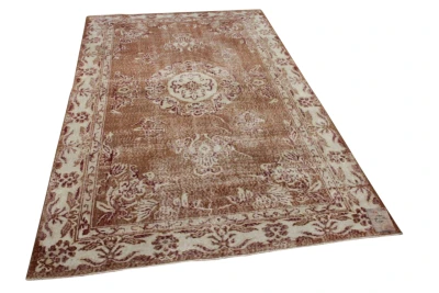 Vintage vloerkleed bruin met roze nr 15800 285cm x 174cm 