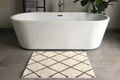 Sale Badmat beni ouarain patroon (80cm x 60cm) wit met bruin, incl. antislip showroom model