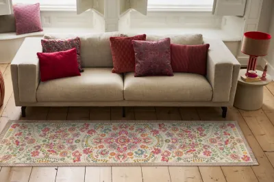 Sale Showroom model Vintage look vloerkleed  295cm x 80cm randen zijn stuk