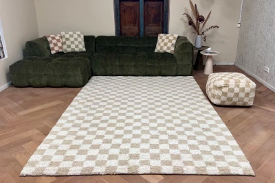 SALE Geblokt berber vloerkleed beige, in diverse maten verkrijgbaar