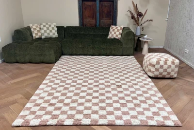 SALE Geblokt berber vloerkleed oudroze, in diverse maten verkrijgbaar