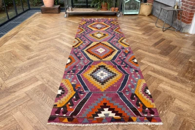 Kelim loper authentiek, handgeweven in Anatolië 15205 338cm x 96cm