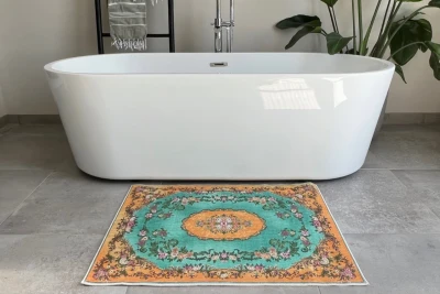  Badmat geel, blauw (90cm x 70cm) nr.1460