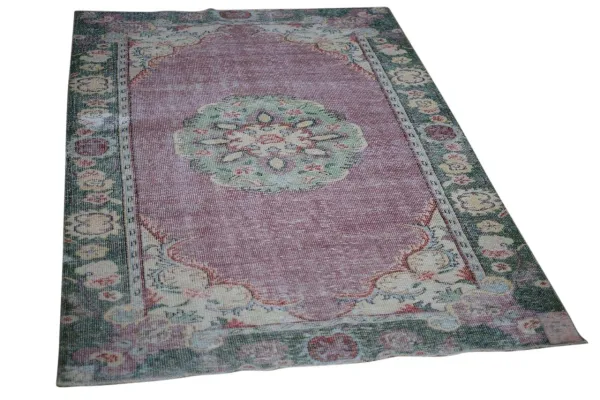 Vintage vloerkleed paars, groen nr.10052 266cm x 166cm