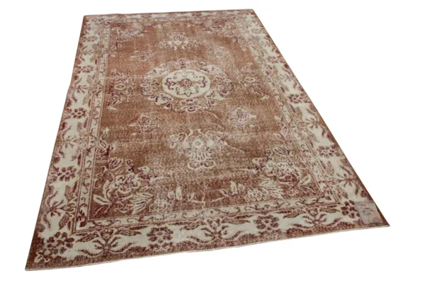 Vintage vloerkleed bruin met roze nr 15800 285cm x 174cm 