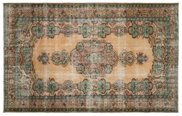 Vintage vloerkleed oranje, groen nr.18372 301cm x 195cm