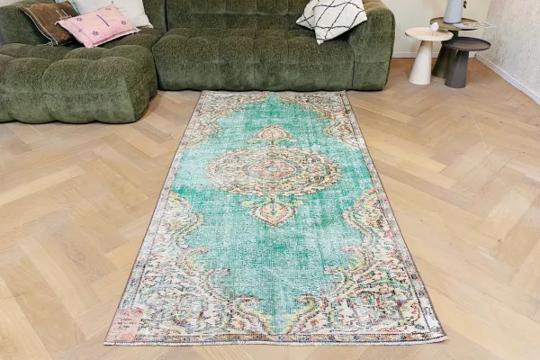 Vintage vloerkleed groen 26822 245cm x 125cm 