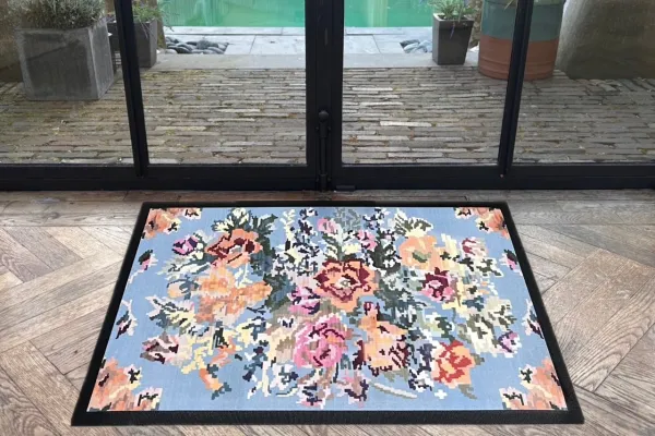 Deurmat Rozenkelim blauw 3701 (verkrijgbaar in twee maten) print op rubber