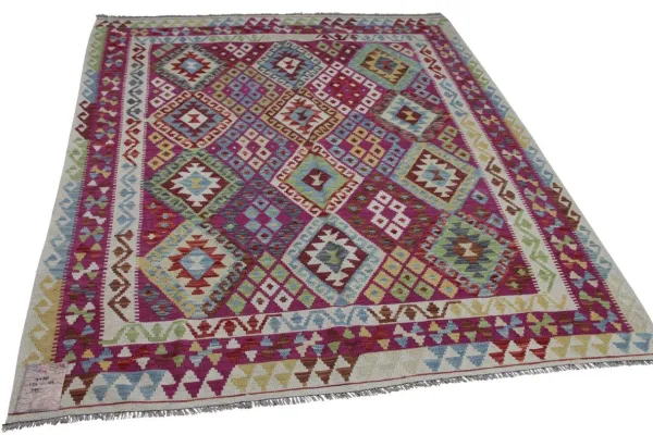 Handgemaakte kelim uit Afghanistan 9488 237cm x 186cm