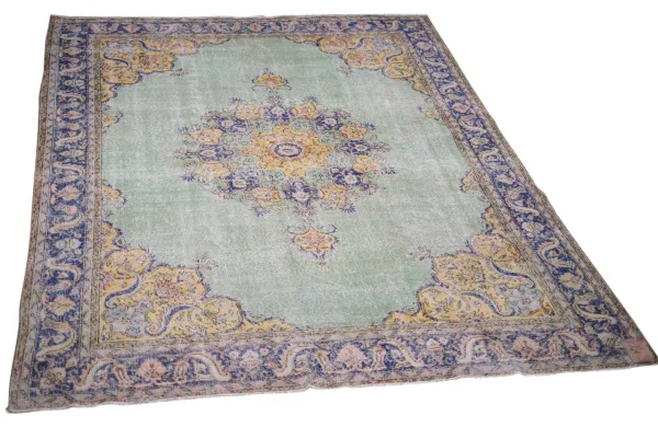 Vintage vloerkleed groen, blauw nr.27523 360cm x 261cm  