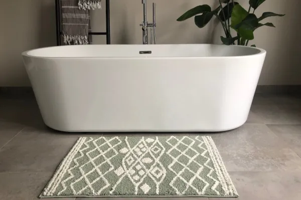 Sale Badmat beni ouarain patroon (80cm x 60cm) groen met wit, incl. antislip showroom model