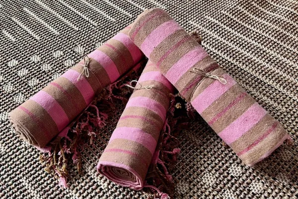 Set van 3 hamamdoeken gestreept bruin, roze 100% katoen (170cm x 90cm)  