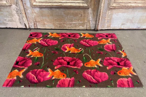 Droogloopmat bloemen met goudvissen 85502 ontworpen door Opfleuren met Fleuren Leverbaar eind juni