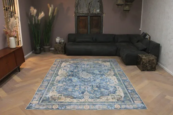 vintage vloerkleed blauw, beschikbaar in diverse maten 