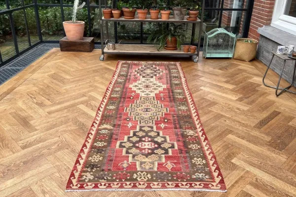 Kelim loper authentiek, handgeweven in Kaiserie (Turkije) 15283 286cm x 97cm