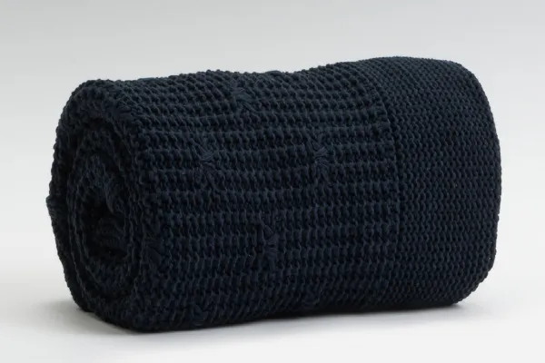 Gebreide TV Deken marine blauw 170cm x 130cm 