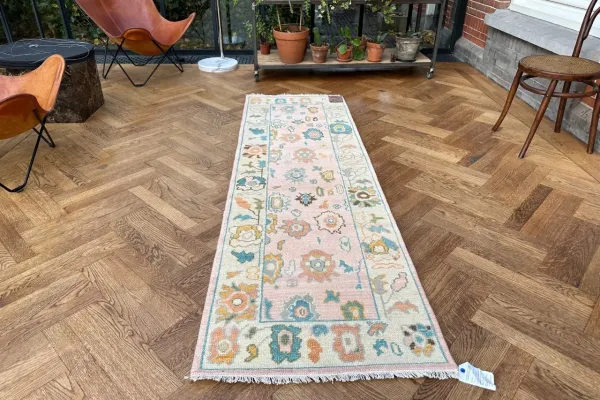 Oushak Vloerkleed loper handgemaakt, 90224 250cm x 78cm