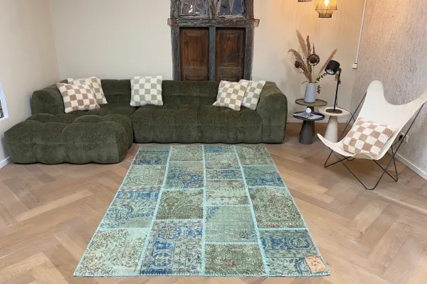 patchwork vloerkleed groen, blauw nr.24984 230cm x 160cm 