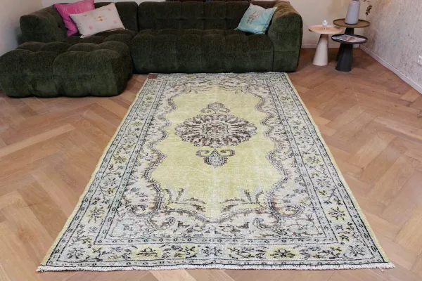 Vintage vloerkleed geel nr.91213 267cm x 167cm