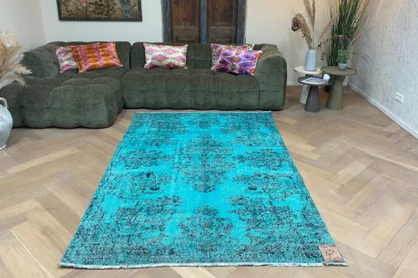 Vintage blauw vloerkleed 36014 250cm x 160cm