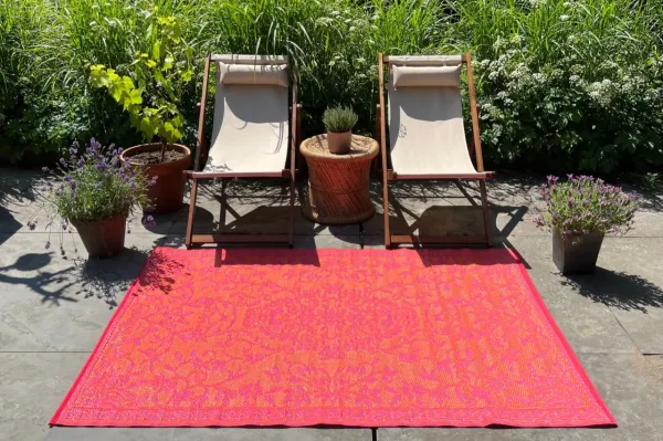 Buitenkleed roze / oranje gerecycled gevlochten kunststof 180cm x 120cm