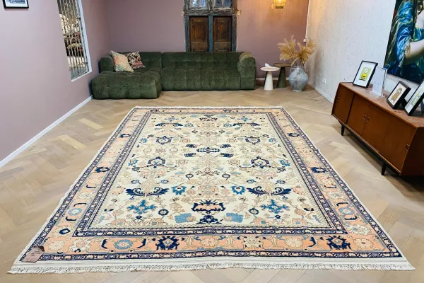 SALE Vintage vloerkleed beige, blauw, roze nr.29361 370cm x 263cm  