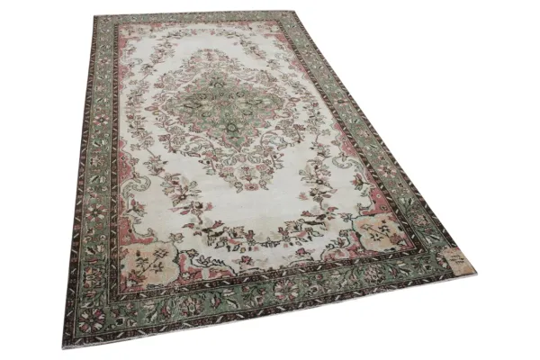 Vintage vloerkleed groen, roze 11047 292cm x 170cm