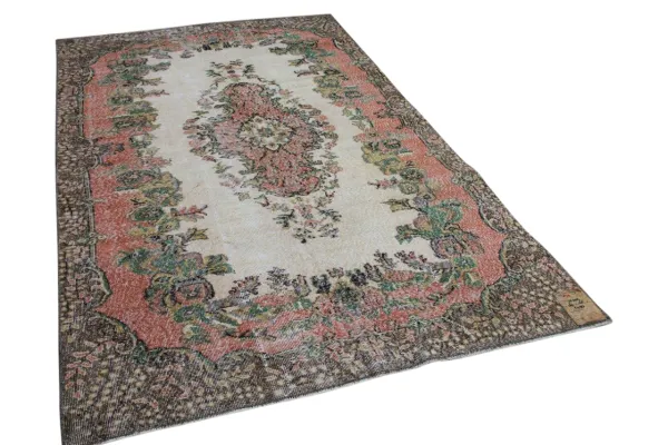 vintage vloerkleed roze, groen 25302 267cm x 165cm