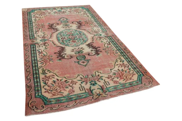 vintage vloerkleed roze met groen 27488 264cm x 167cm