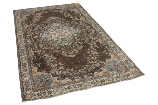 Vintage vloerkleed bruin met beige nr:8404 260cm x 147cm