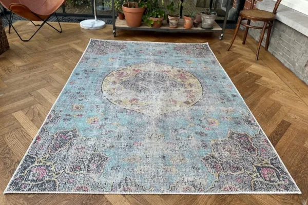 Vintage style vloerkleed blauw, geel nr.11230, in diverse maten verkrijgbaar