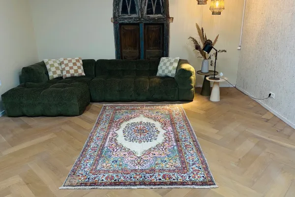 vintage zijde vloerkleed uit Kayseri, nr.62837, 215cm x 150cm 40 jaar oud