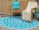 Rond buitenkleed turquoise / wit gerecycled gevlochten kunststof 180cm