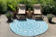 Rond buitenkleed turquoise / wit gerecycled gevlochten kunststof 180cm