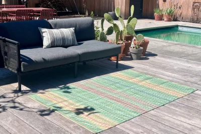 SALE Buitenkleed rozenkelim 180cm x 120cm gemaakt van PET Flessen Showroom model